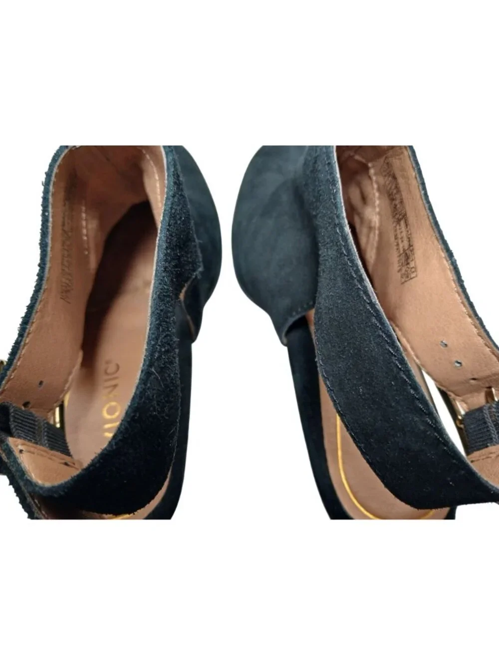 Vionic Lacey Black Suede Heels Shoes Size 7.5 Tortoise Block Heel Shooties Comfy